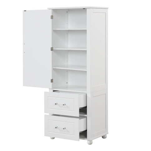 Tall Freestanding Bathroom Storage Cabinet With 2 Drawers And Adjustable Shelf