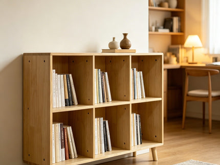 6 Cube Storage Shelf, Freestanding Open Bookcase With Legs Cubby Organizer For Living Room - Natural Wood