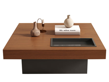 Square Floating Coffee Table For Living Room - Dark Walnut