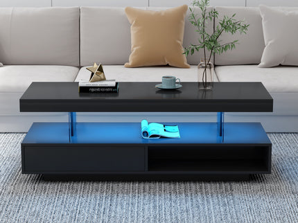 LED Coffee Table With 2 Drawers And Display Shelves