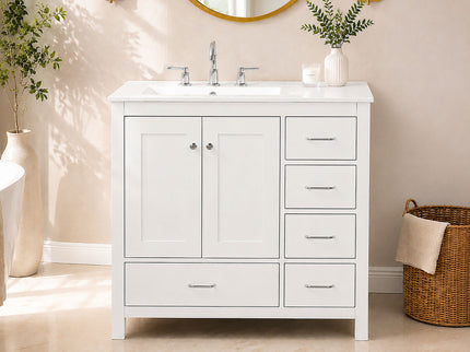 Bathroom Vanity With Sink Combo, 2 Soft Close Doors And 5 Drawers