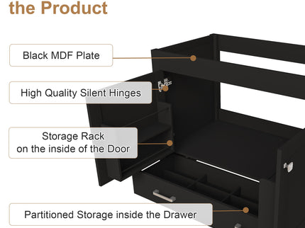Bathroom Vanity With Soft Close Cabinet, Single Drawer, Sink Not Included - Black