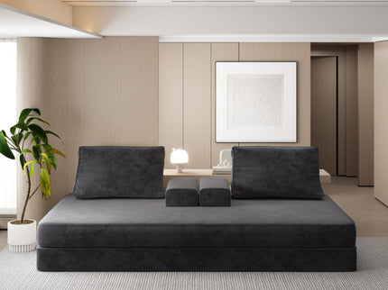 Multifunctional Convertible Sofa Bed With 2 Tumbler Backrests And 2 Pillows, Deep Seat Couch