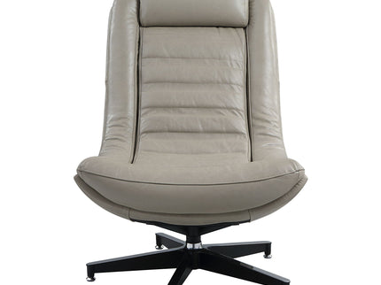 Piran - Twilight Top Grain Leather Accent Chair And Ottoman With Swivel - Gray