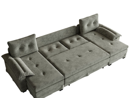 U-Shaped Sleeper Sofa With Pull Out Bed, Removable Armrests & USB Ports For Living Room