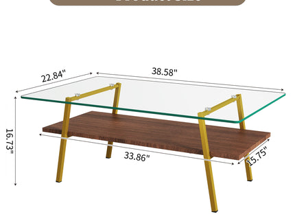Rectangle Coffee Table, Tempered Glass Tabletop With Metal Legs, Modern Table For Living Room