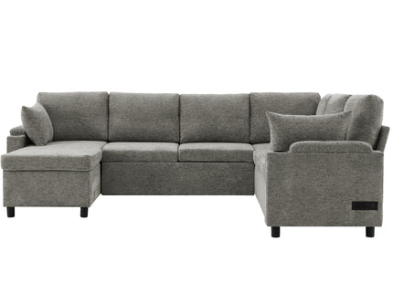 U-Shaped Sectional Sleeper Sofa With Ample Storage Space, 2 Cup Holders And Charging Ports For Living Room