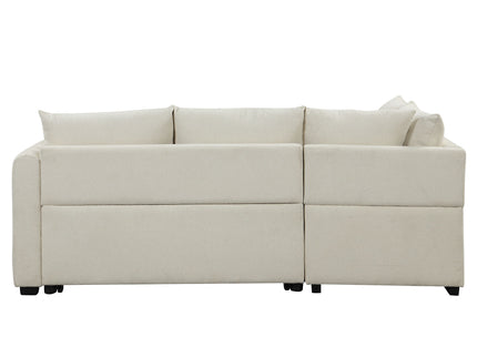 L-Shaped Sectional Pull Out Sofa Bed Sleeper Sofa With Two USB Ports, Two Power Sockets And A Movable Storage Ottoman