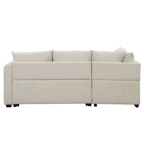 L-Shaped Sectional Pull Out Sofa Bed Sleeper Sofa With Two USB Ports, Two Power Sockets And A Movable Storage Ottoman