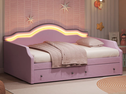 Upholstered Daybed With LED Lights And 2 Drawersme