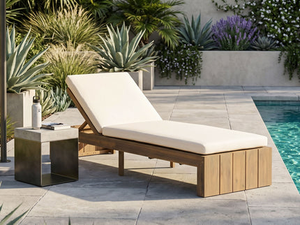 Adjustable Outdoor Chaise Lounge Patio Recliner - Beige / Light Teak