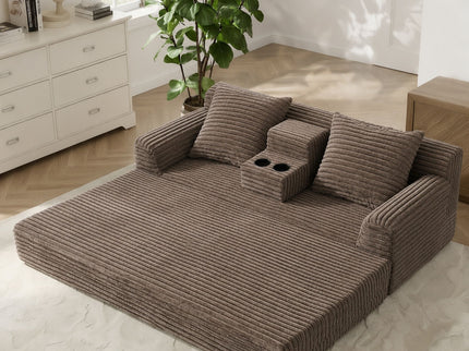 Soft Striped Convertible Sofa Bed, Dual Use Lounge Couch With Cup Holders And Pillows