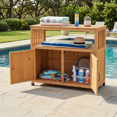 Patio Bar Table Set With Storage