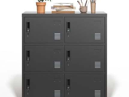 6 Door Employee Storage Locker, Lockers For Office, Gym, School, And Home With Card Slot - Black