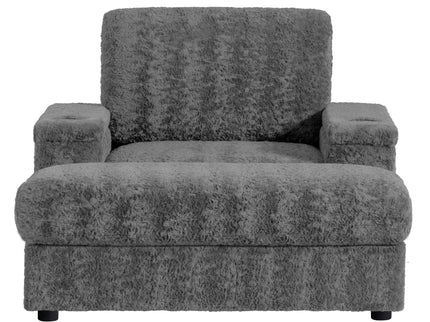 Oversized Chaise Lounge Indoor Rabbit Fur Sofa Bed With Storage Ottoman And Armrests Cup Holders With Deep Seat