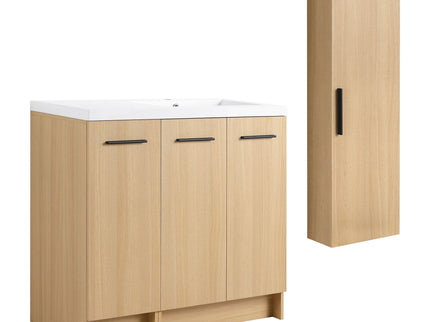 Freestanding Bathroom Vanity Set With Tall Linen Cabinet, 3 Door Storage Cabinet, Single Sink
