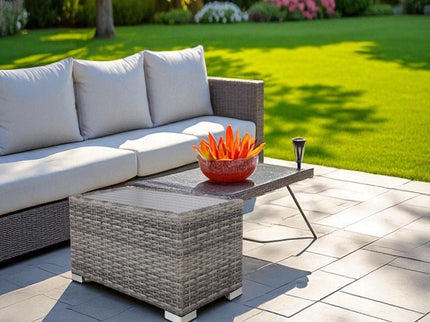 Chesterville - Slatted Side Table With Aluminum Top - Gray