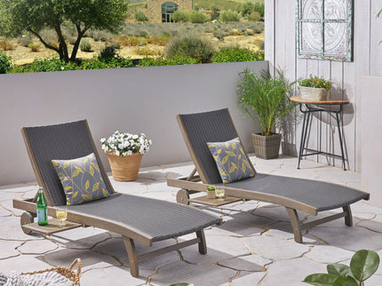 Outdoor Chaise Lounge With Pull Out Tray And Wicker Seat - Gray