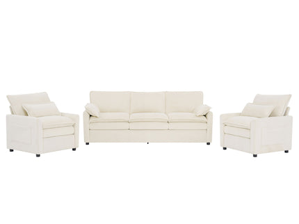Modern Sofa Set With Double Layer Cushion And Side Storage Pockets