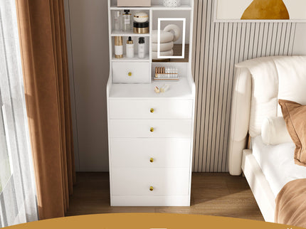 3 In 1 Dressing Table With LED Mirror & Storage Stool, Compact Makeup Vanity - White