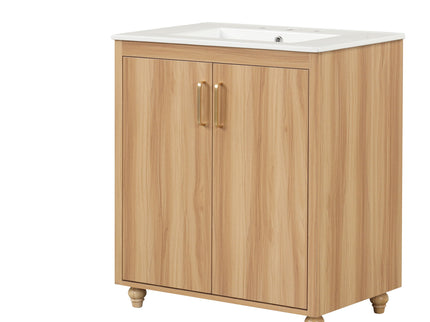 30" Bathroom Vanity With Sink, Cabinet With Doors And Drawer, Rectangular Shape - Natural
