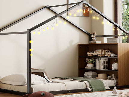 Bed House Frame With Shelves And Lights