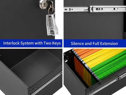 2 Drawer Mobile File Cabinet With Lock Steel File Cabinet For Legal / Letter / A4 / F4 Size / Home / Office Design
