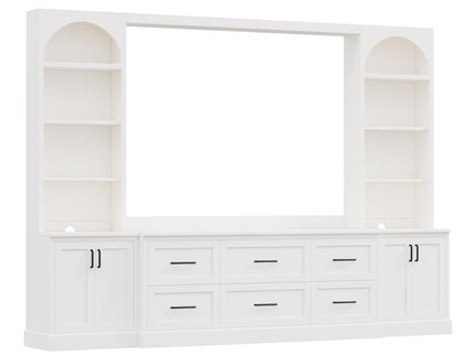 Arched Entertainment Center Wall Unit With 6 Drawers, Large TV Stand With Bookshelves