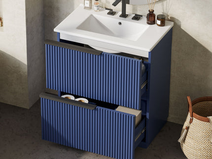 Fluted Bathroom Vanity With Ceramic Sink, Freestanding Cabinet