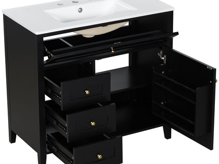 Bathroom Vanity With Sink, 3 Drawers & Cabinet With Adjustable Shelves