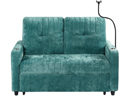 Modern Loveseat Pull Out Sofa Bed With Adjustable Backrest, Two Cup Holders, A Phone Holder, Three Charging Ports And Side Storage Pockets For Living Room