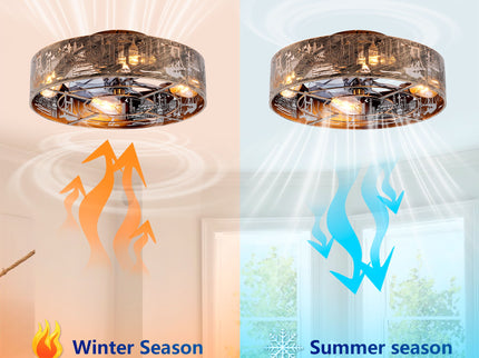 20" Iron Art Ceiling Fans With Remote, Flush Mount Ceiling Fan With 6 Speeds Reversible Motor, Not Included Bulbs - Blush / Gold / Bronze