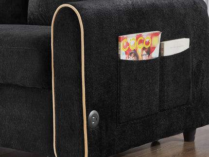 Pull Out Sofa Bed With Adjustable 3 Position Backrest, USB Charging Ports, Side Pockets