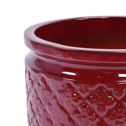 3 Pieces Ceramic Flowerpot, Planter For Patio & Garden Or Windowsills - Bean Paste Red