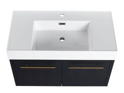 Modern Wall Mounted Bathroom Vanity With Thick Edge Resin Sink And Storage Rack