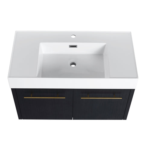 Modern Wall Mounted Bathroom Vanity With Thick Edge Resin Sink And Storage Rack