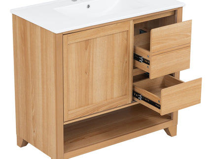 36" Bathroom Vanity With Sink, Soft Close Drawers - Natural