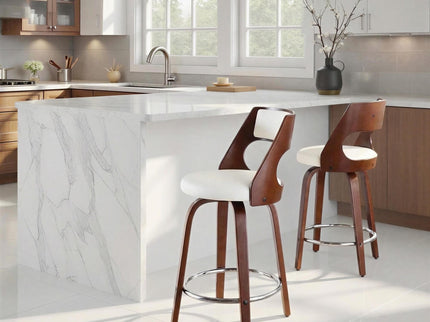 Cecina - Mid-Century Modern Fixed Height Counter Stool With Swivel And Round Footrest (Set of 2)