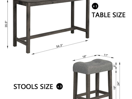 4 Piece Bar Table Set With Power Outlet, 3 Padded Stools