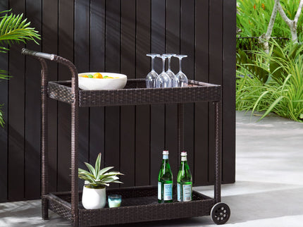 Resin Wicker Bar Cart With Metal Frame - Brown