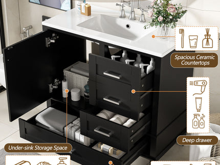 Bathroom Vanity, Modern Bathroom Cabinet With Sink Combo Set, Bathroom Storage Cabinet With A Soft Closing Door And 3 Drawers, Solid Wood Frame