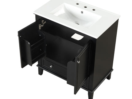 30" Bathroom Vanity With Sink Combo, Multi Functional Bathroom Cabinet With Doors And Drawer - Black
