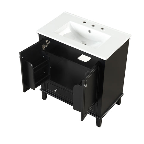 30" Bathroom Vanity With Sink Combo, Multi Functional Bathroom Cabinet With Doors And Drawer - Black