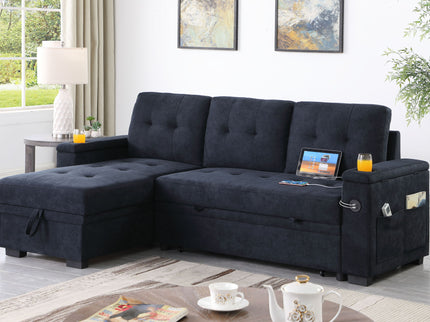 Ashlyn II - 84"W Woven Fabric Reversible Sleeper Sectional Sofa with Storage Chaise