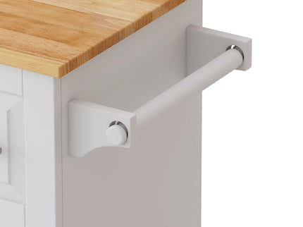Kitchen Island Cart With 2 Door Cabinet, 3 Drawers, Spice Rack & Towel Rack - White
