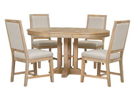 Dining Set & Extendable Round Table And 4 Upholstered Chairs