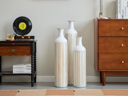 Floor Metal Vase Modern Style Decoration Home Metal Vase 3 Piece Set Gorgeous Home Decoration Large Glazed Metal Vase - Gold / White