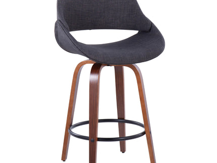 Fabrico - Mid Century Modern Fixed Height Counter Stool & Round Footrest (Set of 2)