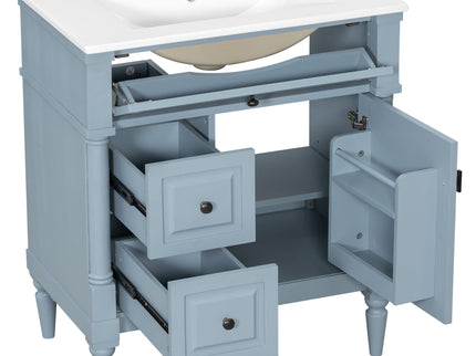 Modern Bathroom Vanity With Sink, Freestanding Cabinet With Flip Drawer & Adjustable Shelf
