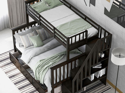 Stairway Bunk Bed With Storage And Guard Rail For Bedroom